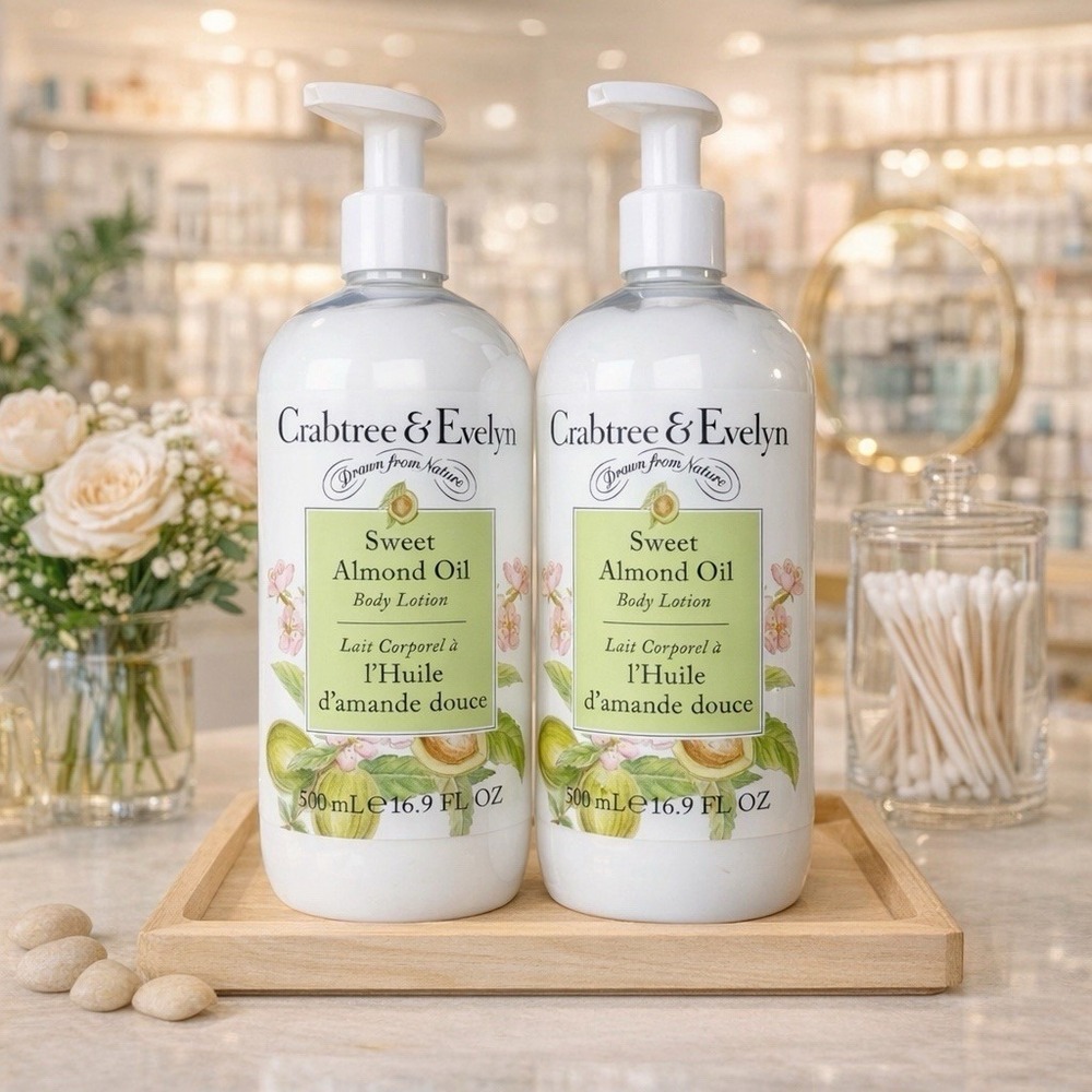 NEW Crabtree‎ & Evelyn Lot of (2) Sweet Almond Oil Body Lotion 16.9oz Beauty